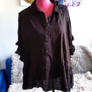 NWT Lightweight Peplum Button Up Black Plus Size